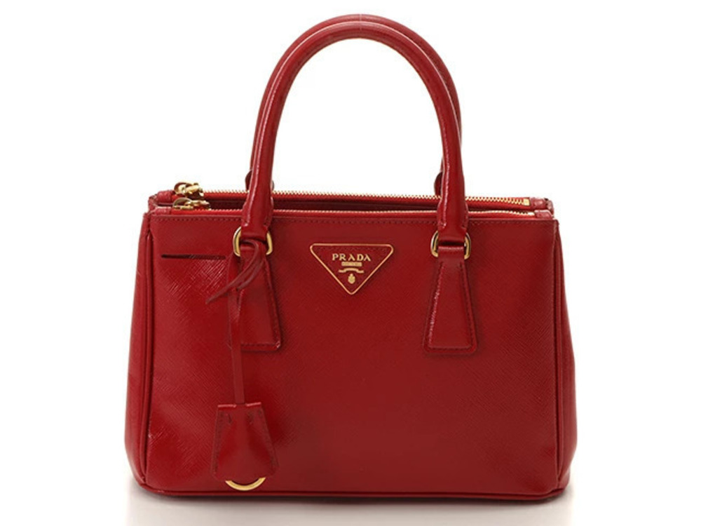 Prada Bag Handbag Shoulder Saffiano Galleria Red Patent Vernis Calf